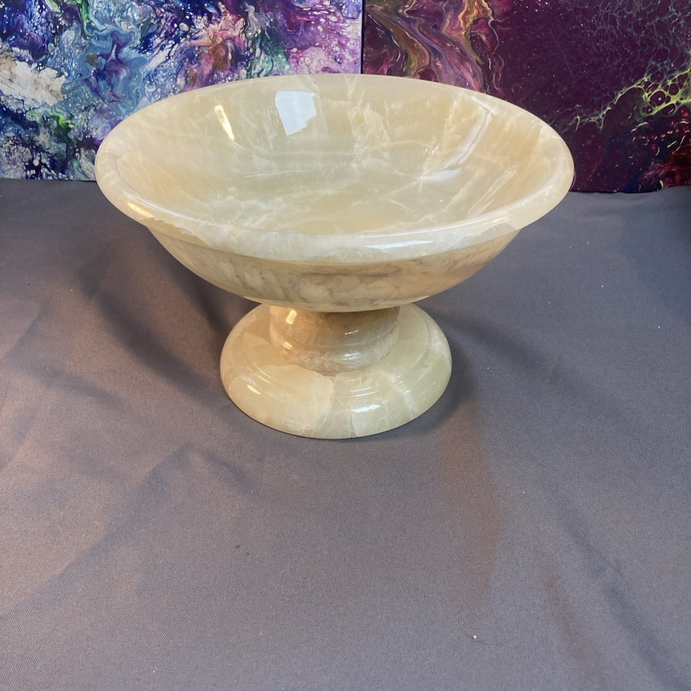 Hand Crafted Marble Onyx Compote Bowl Beautiful Center Piece 10inD/6inH/3inDepth