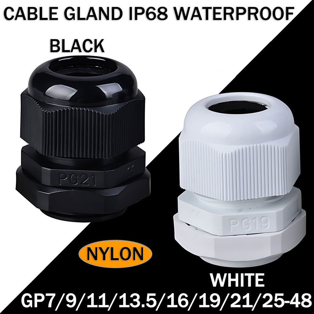 Cable Gland Ip68 Waterproof Black /White Nylon Compression Pg7/9/11/13.5/16 ~48