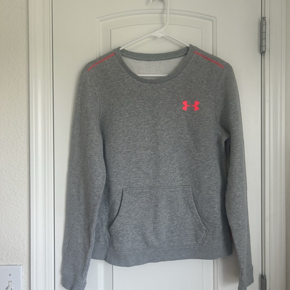 Under Armour All Season Gear Womens Sweatshirt Size Small Gray Pink Semi Fitted