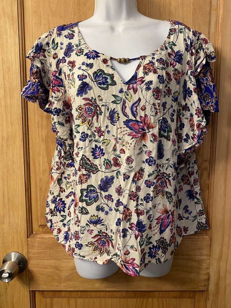 Democracy Women’s Short Sleeve Floral Top Size Large (W)