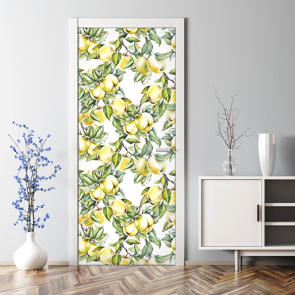 Apples on Branch Bubble Free Watercolor Repositionable Door Decal Sticker