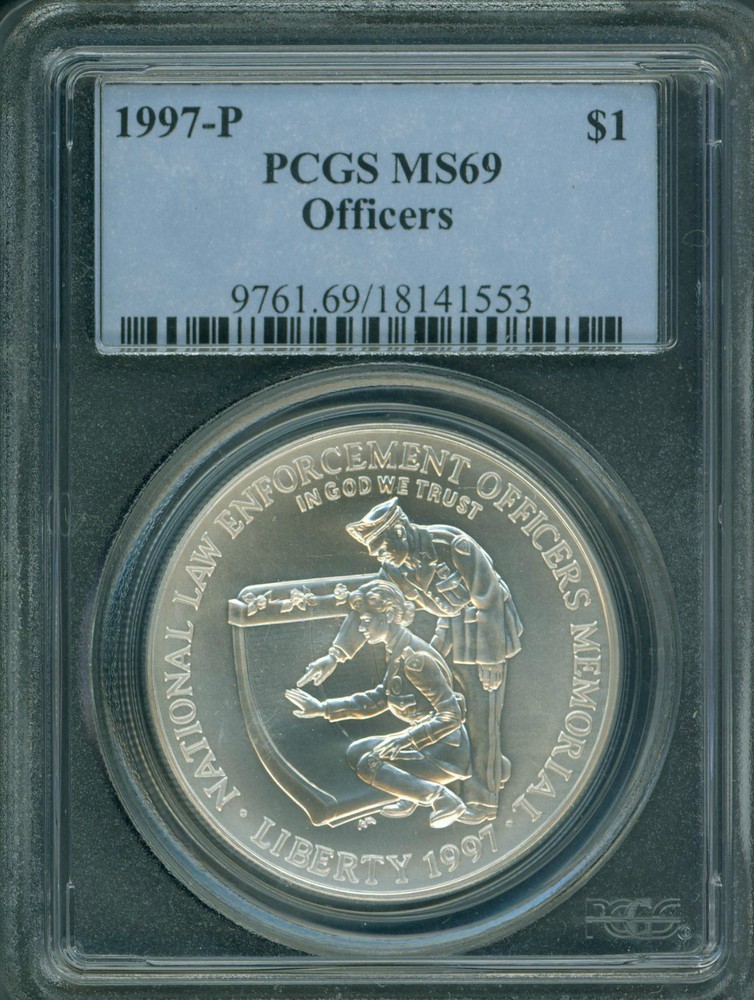 1997-P LAW OFFICERS COMMEMORATIVE SILVER DOLLAR S$1 PCGS MS69