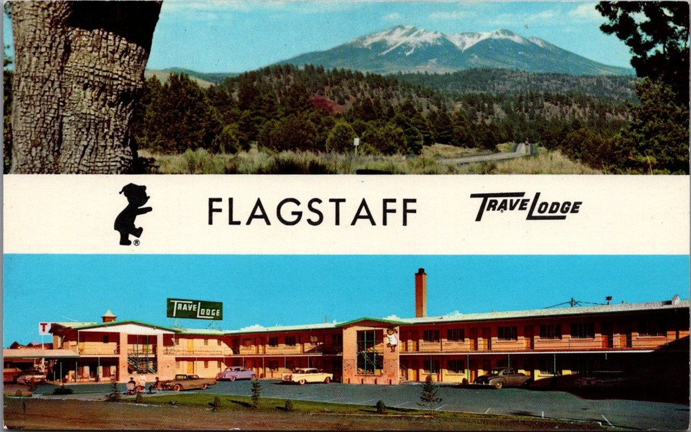 Vintage Travelodge Flagstaff Arizona Postcard Route 66 Mountain View