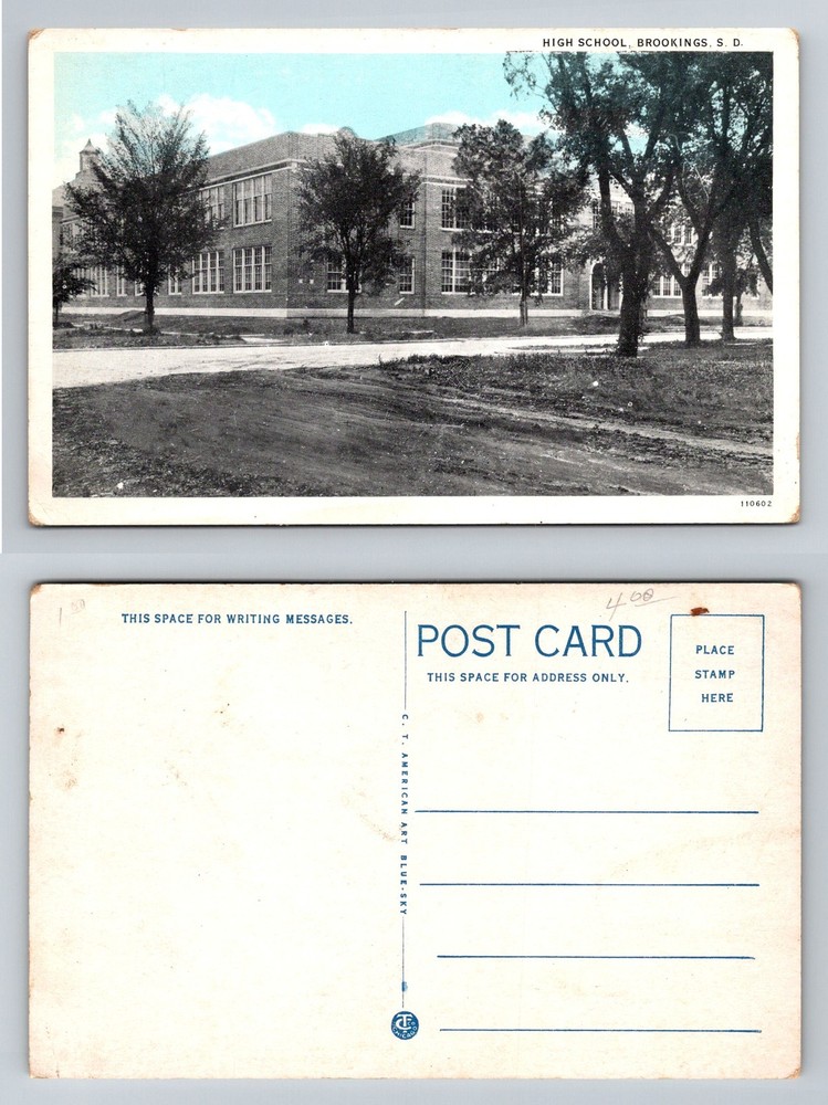 Brookings, SD-South Dakota, High School Brick Building Street Vintage Postcard