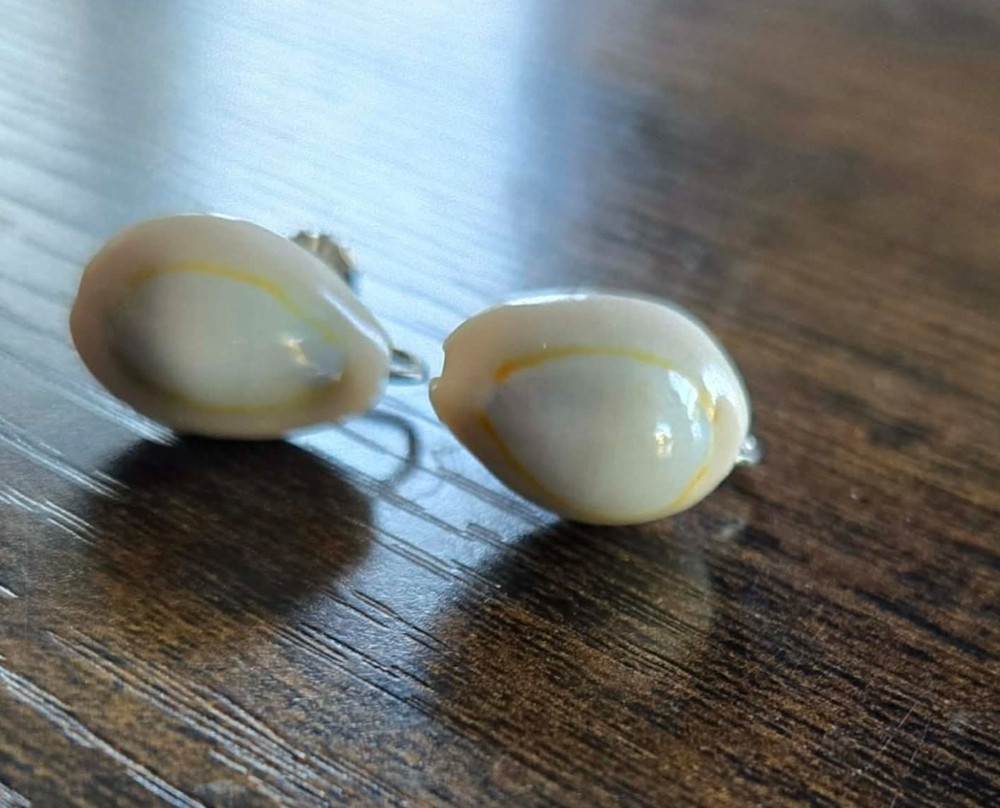 Cowrie Shell Clip On Earrings Vintage Screw Back Beach Ocean Style