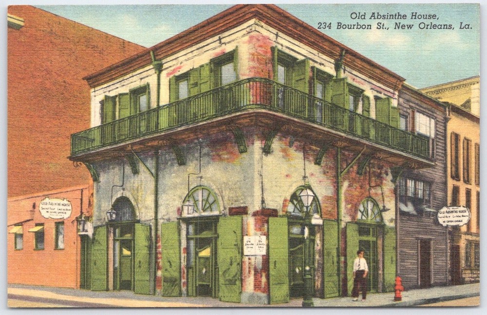 Old Absinthe House New Orleans LA Linen Postcard Curt Teich Lafitte History-image