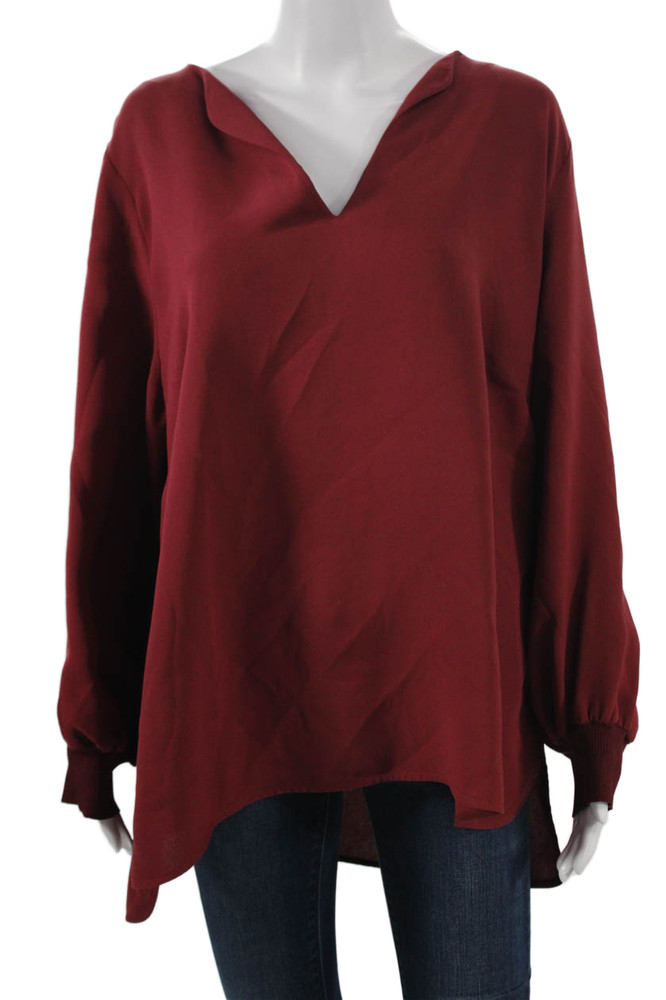 Lafayette 148 New York Women Red V-Neck Tunic Long Sleeve Size XLFree Shipping in US $100+ Orders | $6.95 Orders Below