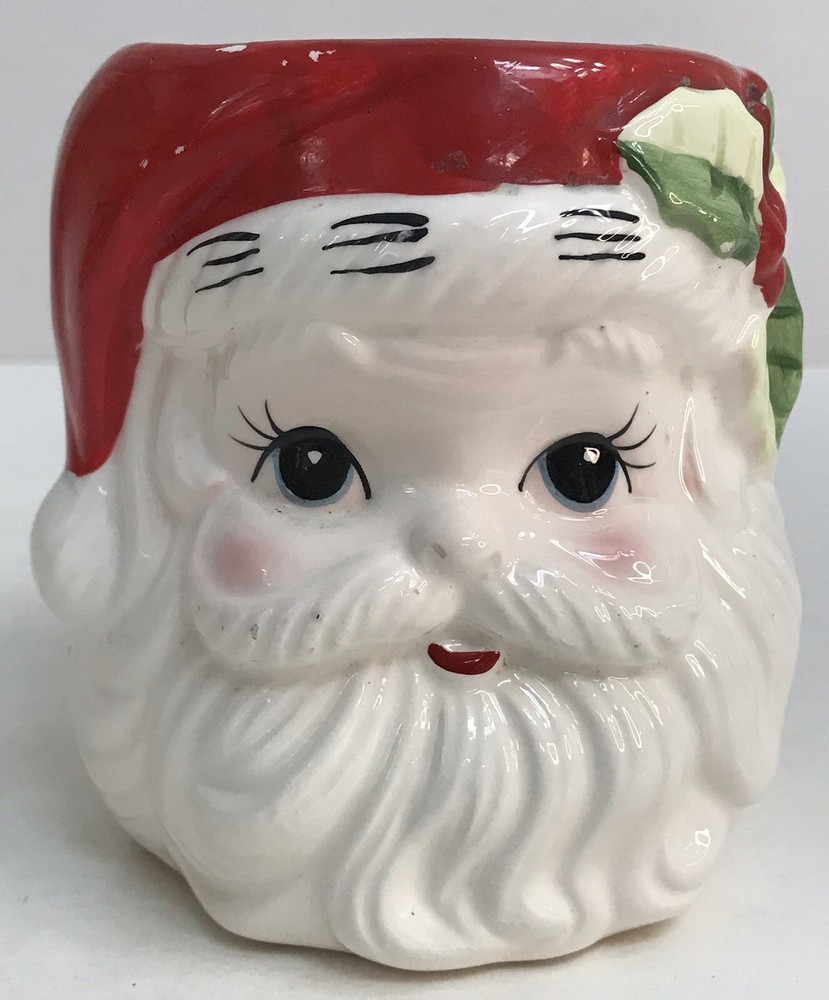 Vintage RELPO Ceramic Christmas Santa Claus Head Vase Planter Cup