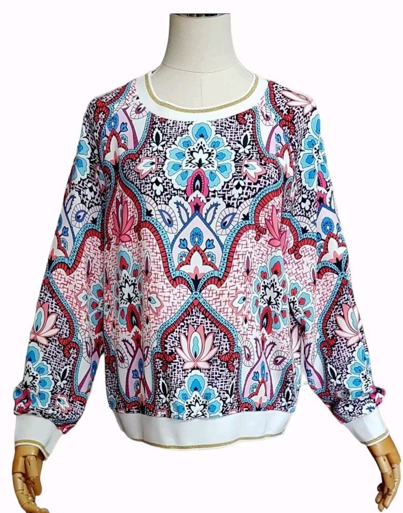 Beautiful Sweatshirt with Eye-Catcher Multicolor Print,Top,Blouse Long Sleeve  M