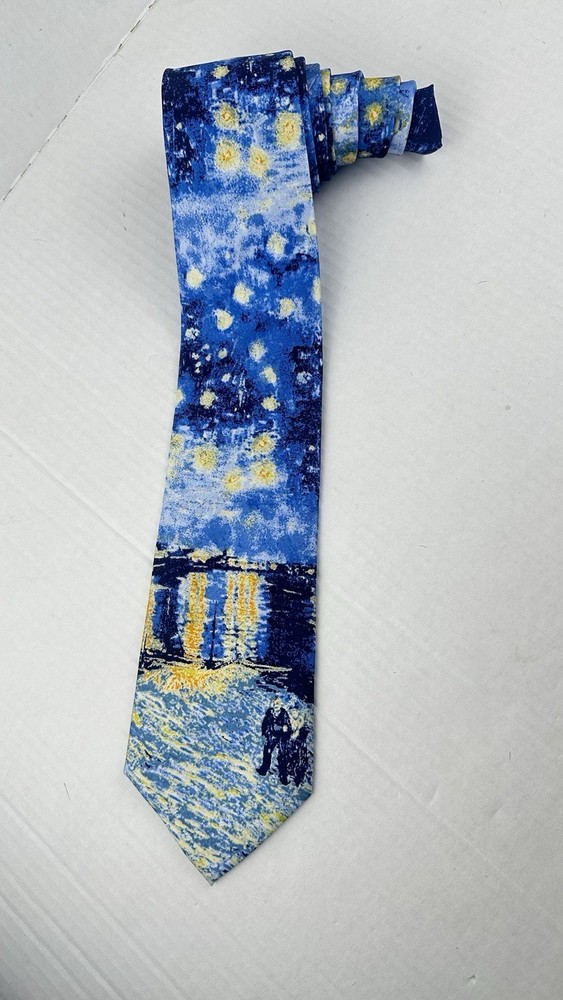 Reflets D’Art  100% Silk Men’s Neck Tie -Van Gogh's Starry Night Handmade