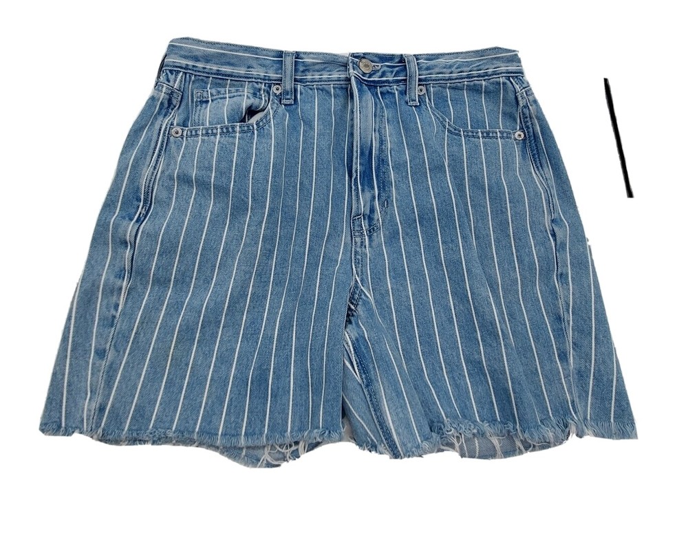 American Eagle Womens Mom Jean Shorts Size 8 Blue White Stripe Hi Rise