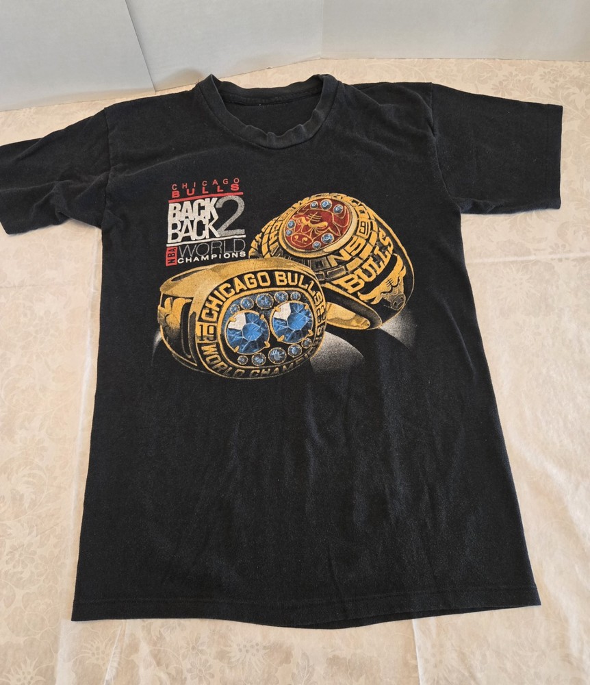 1992 Chicago Bulls  Back 2 Back Champions T Shirt Medium Black Vintage