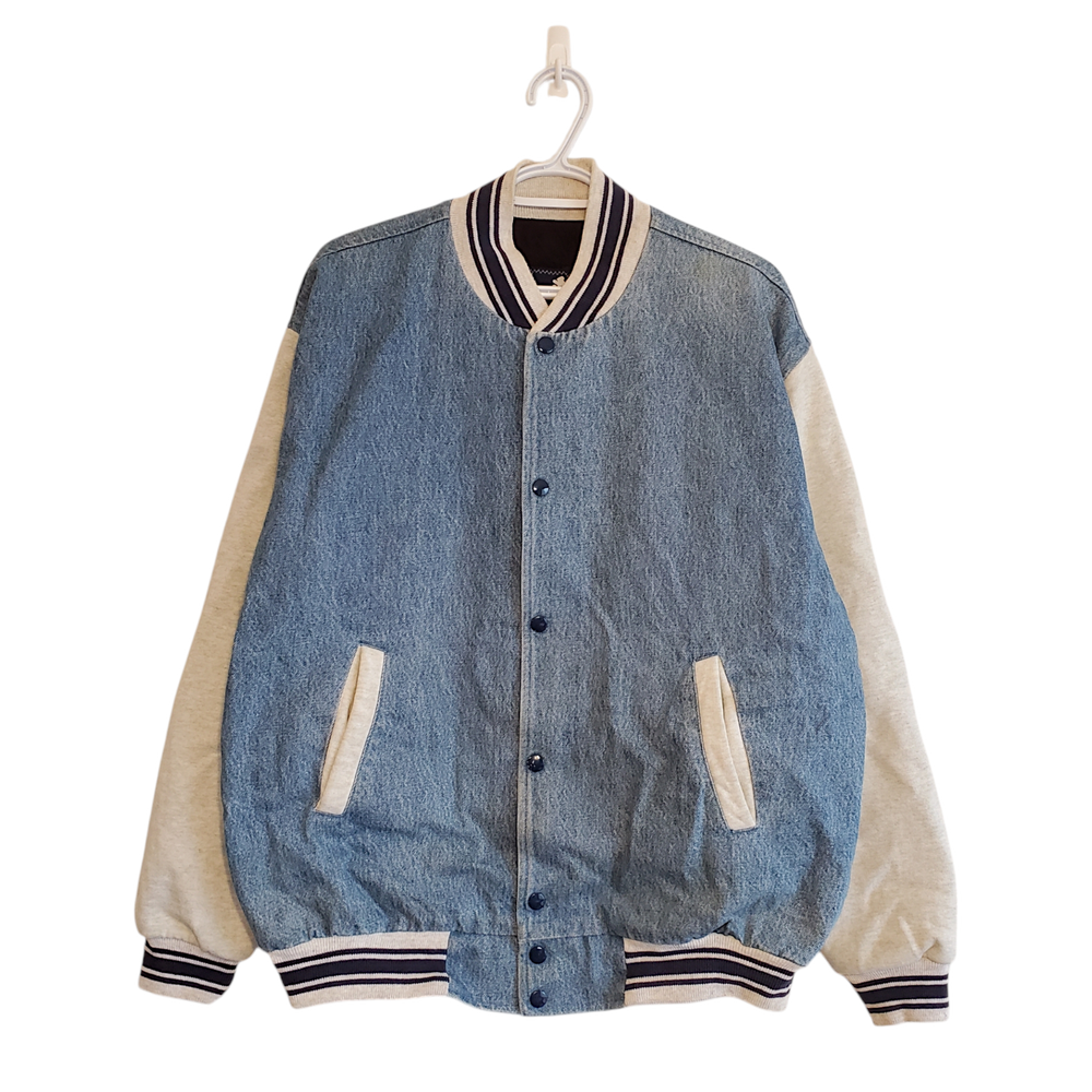 Vintage 90s Motorcycle Wolf denim bomber jacket size L