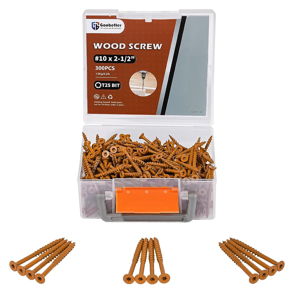 #10 x 2-1/2 Inch Deck Wood Screws 300 PCS Rust Resistant Outdoor Fasteners