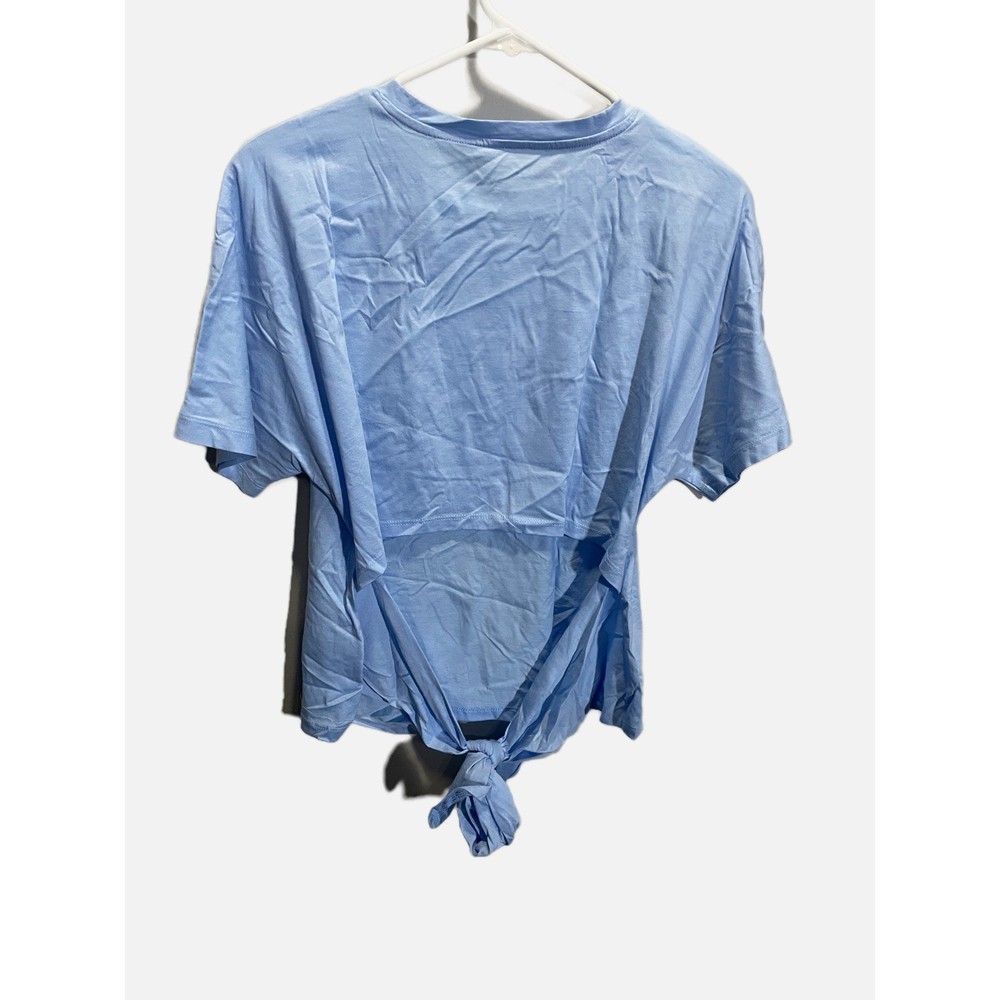 A New Day T-Shirt Womens Medium Blue Tie Front Open Back Casual Summer Top