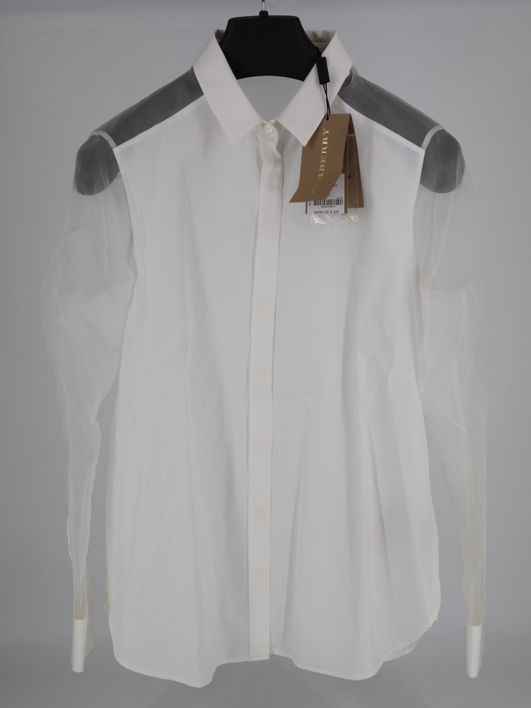 Burberry white cotton shirt with sheer silk yoke and sleeves US 6 / M 9K