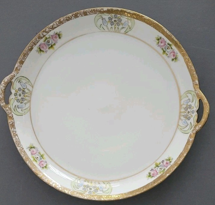 Antique Nippon Hand Painted Gold Trim Double Handled Serving Plate