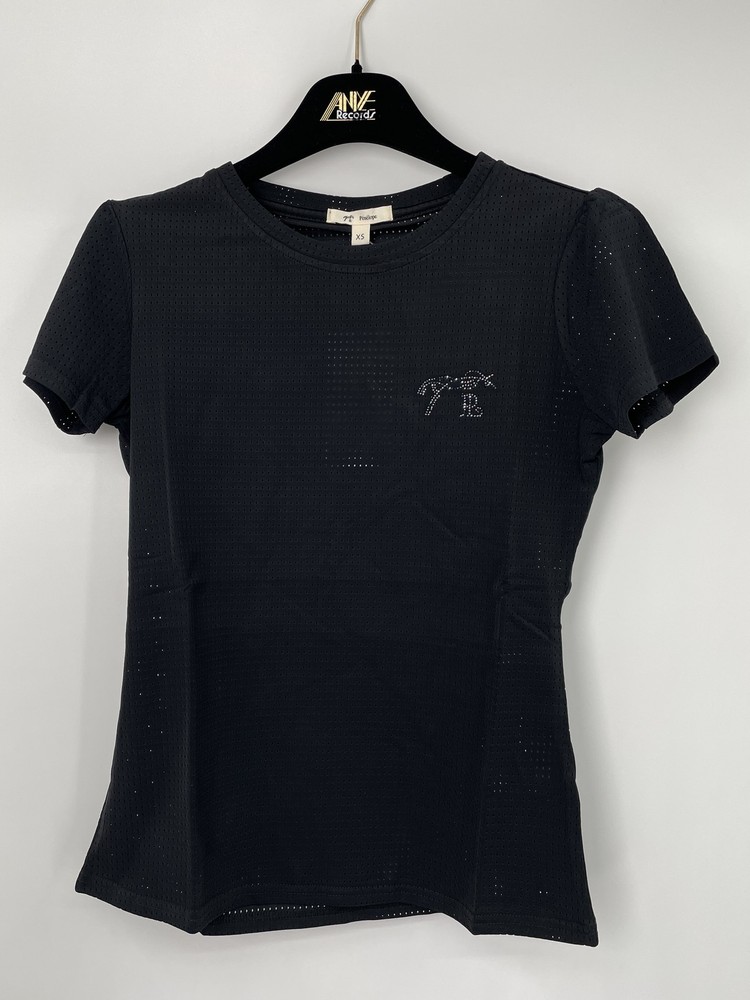 Penelope Womens Techflo TShirt Black Size XS Round Neckline Flocked Tone-On-Tone