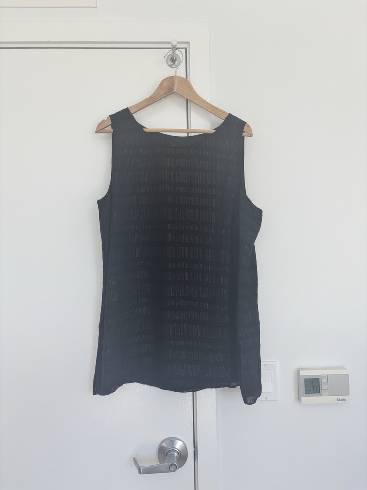 Eileen Fisher Silk Blend Textured Tank | Size XL | Black Sleeveless Shell