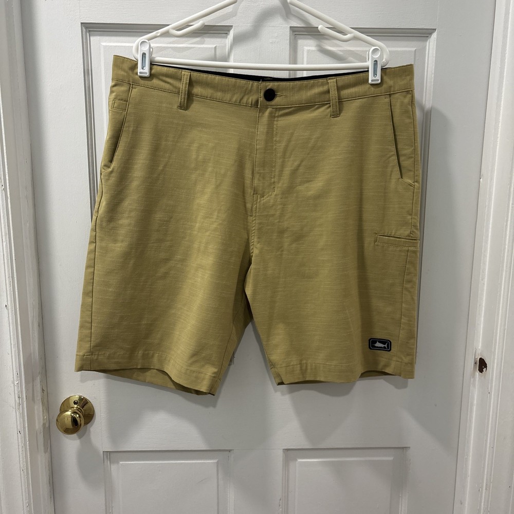 Pelagic Men’s Mako XT Hybrid Shorts Size 38 Khaki Performance Fishing Swim EUC