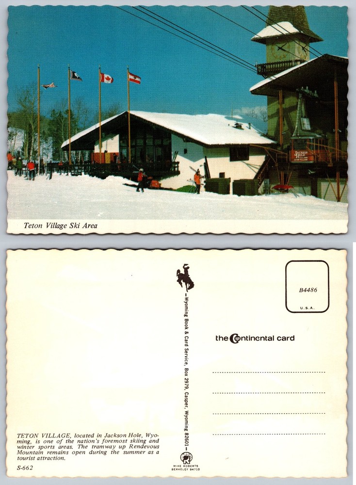 Vintage Teton Village Ski Area Jackson Hole Wyoming Continental Chrome Postcard