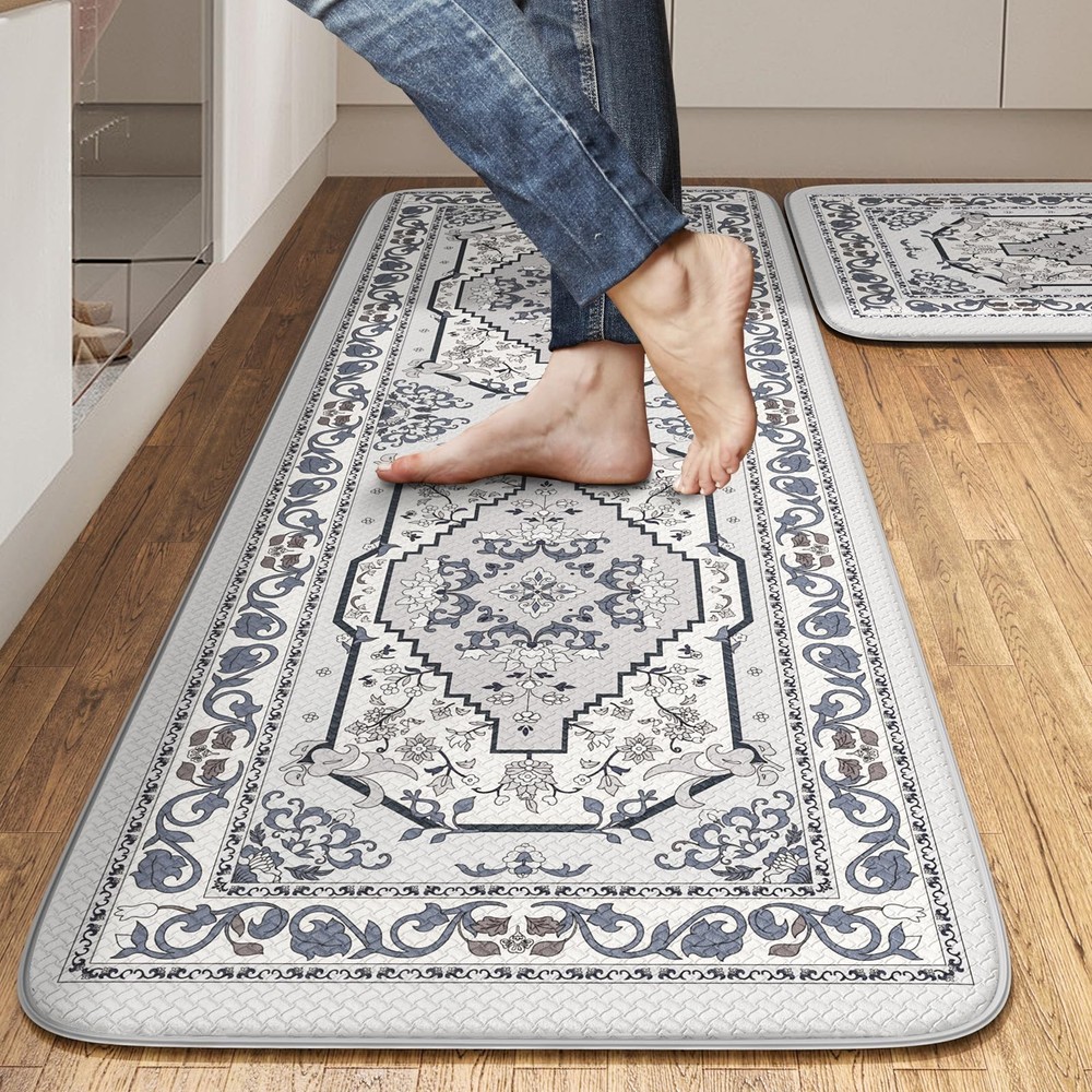 Cushioned Anti-Fatigue Kitchen Floor Mat Set of 2 - 17x47 & 17x29 Inches