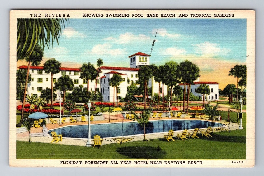 Daytona Beach FL-Florida, The Riviera, Swimming Pool, Vintage Souvenir Postcard