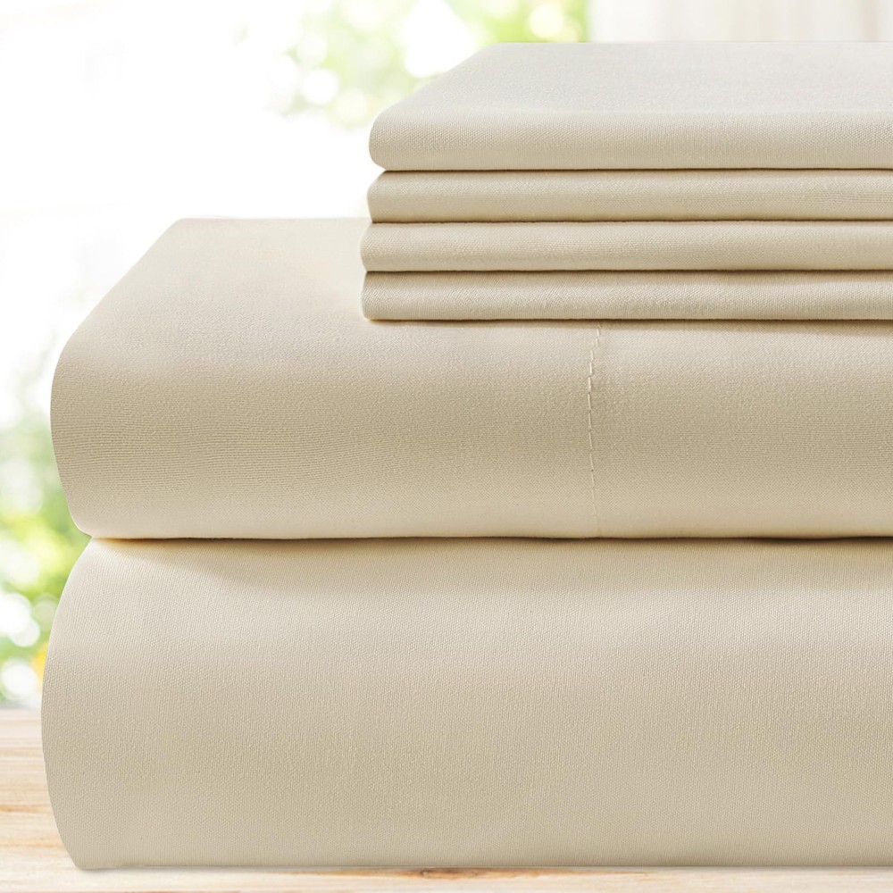 Luxury 6-Piece King Size Bed Sheet Set - Super Soft 1800 Thread Count in Cream Beige  