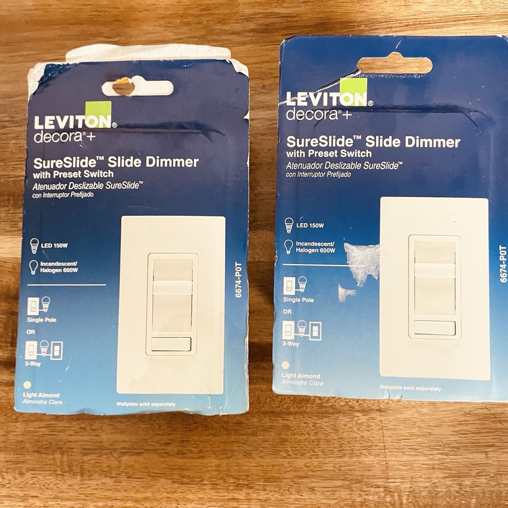 2 PC LEVITON 6674-P0T Sureslide LED150W/CFL/600W Dimmer Switch Light Almond