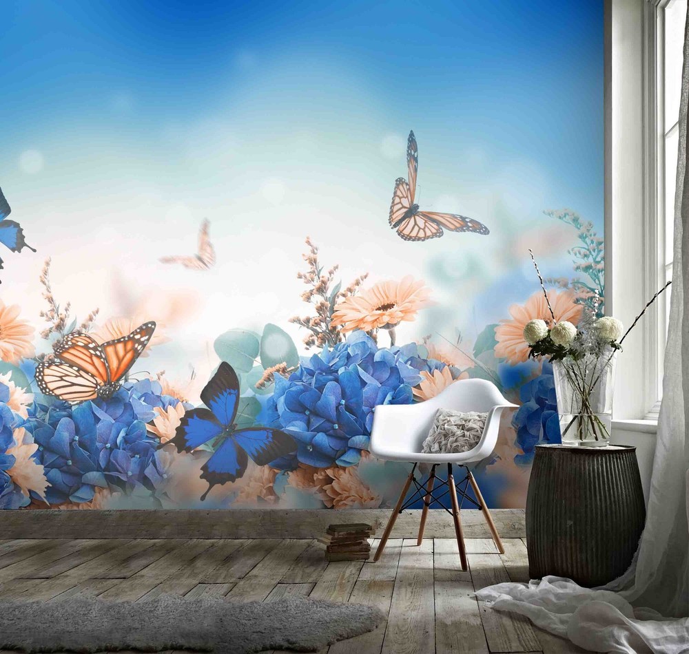 3D Flowers Butterflies Illustration Wall Murals Wallpaper Murals Wall Sticker