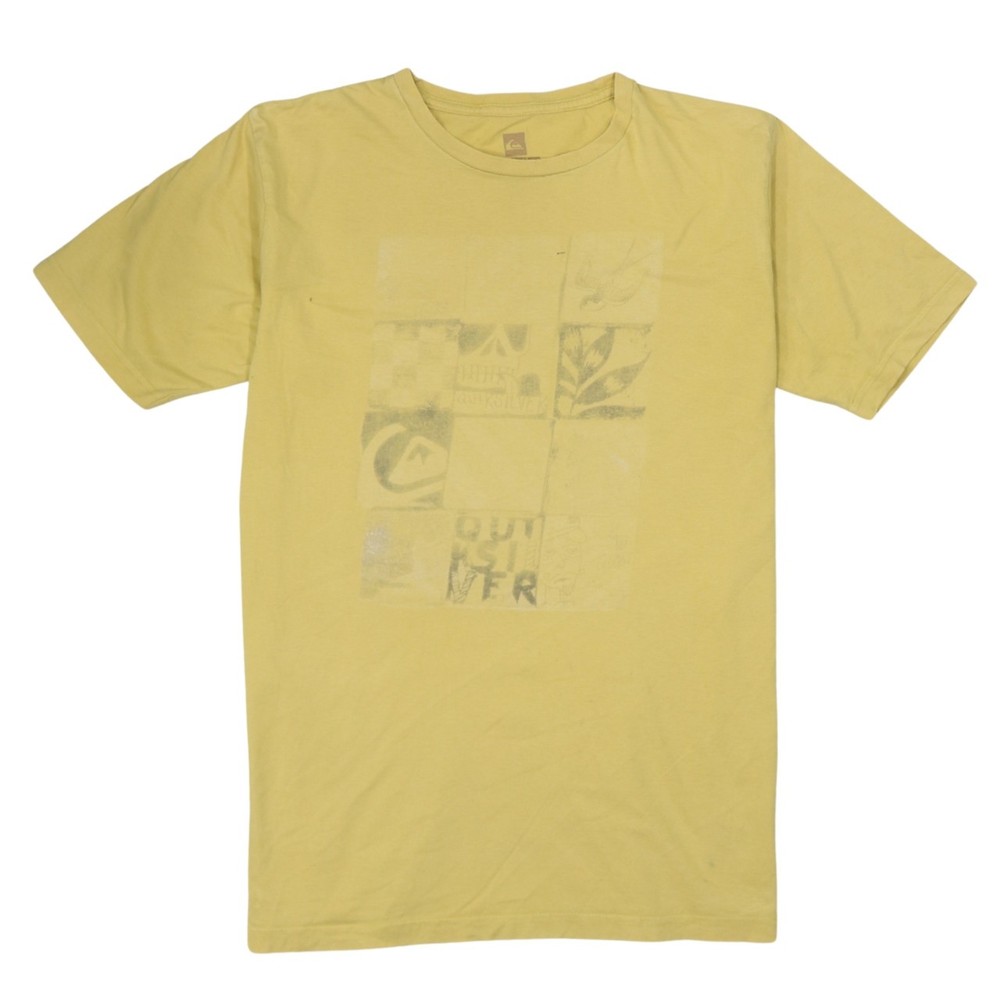 Quiksilver Mens T Shirt Yellow Cotton Graphic Print Surf Skate Casual Tee S