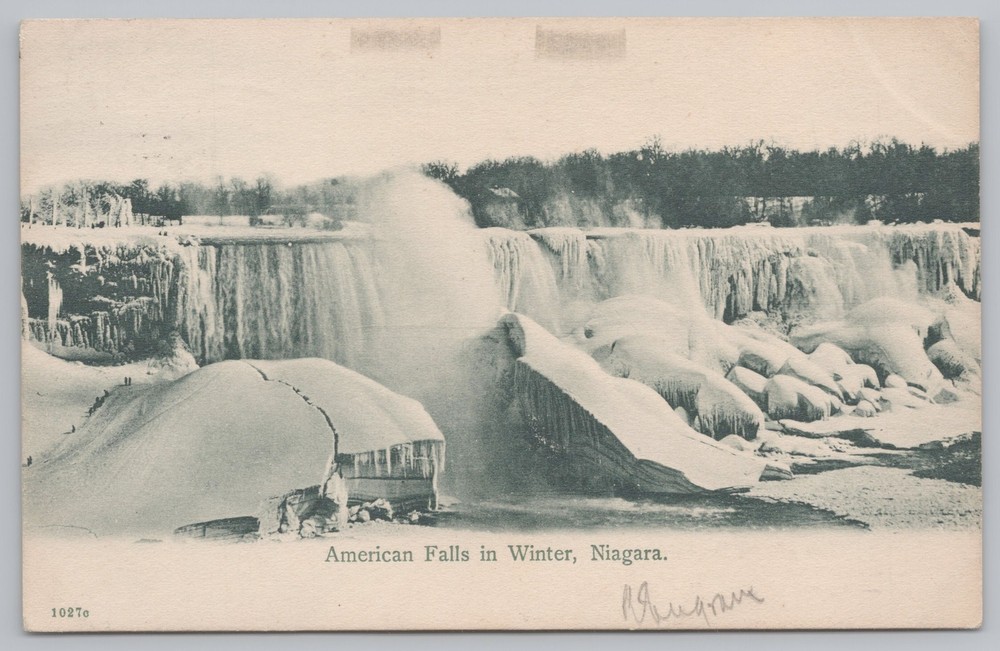 New York~American Side Niagara Falls In Winter~B&W~PM 1907~Vintage Postcard