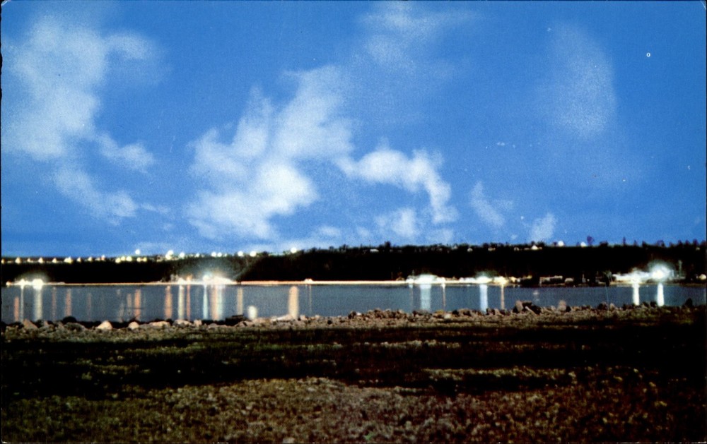 Agana Bay and Tamuning by moonlight ~ Guam ~ 1970s vintage postcard