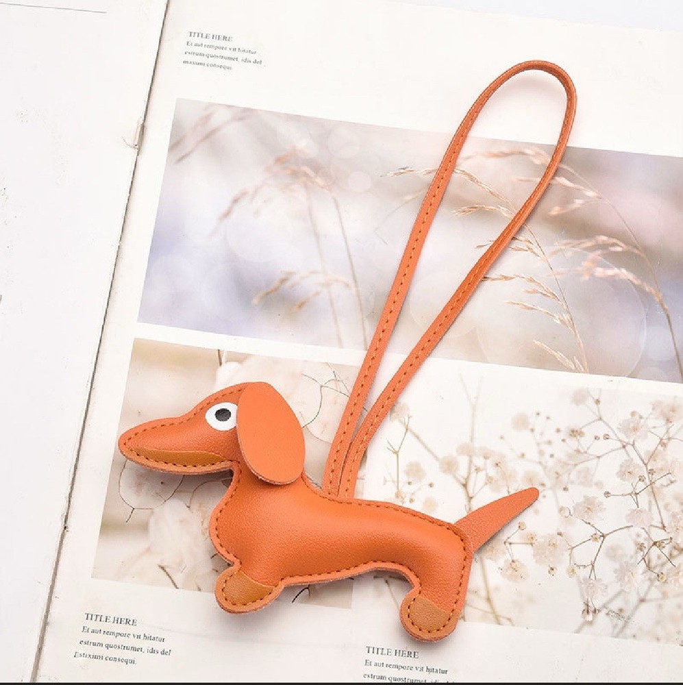 “Cute Orange Dachshund Dog Bag Charm Keychain Purse Accessory”