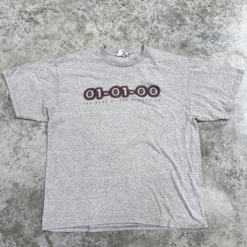 Vintage 01-01-00 Mark Of The Millennium Shirt Mens XL Gray Y2K Graphic 2000s