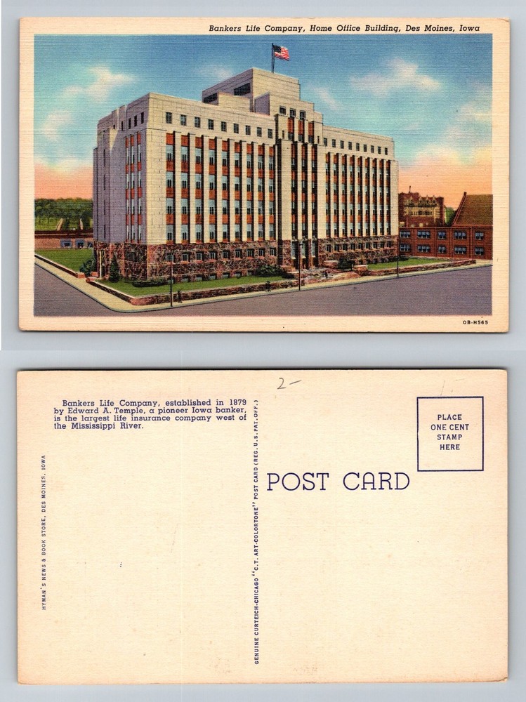 Des Moines, IA-Iowa, Bankers Life Company Home Office Building Vintage Postcard