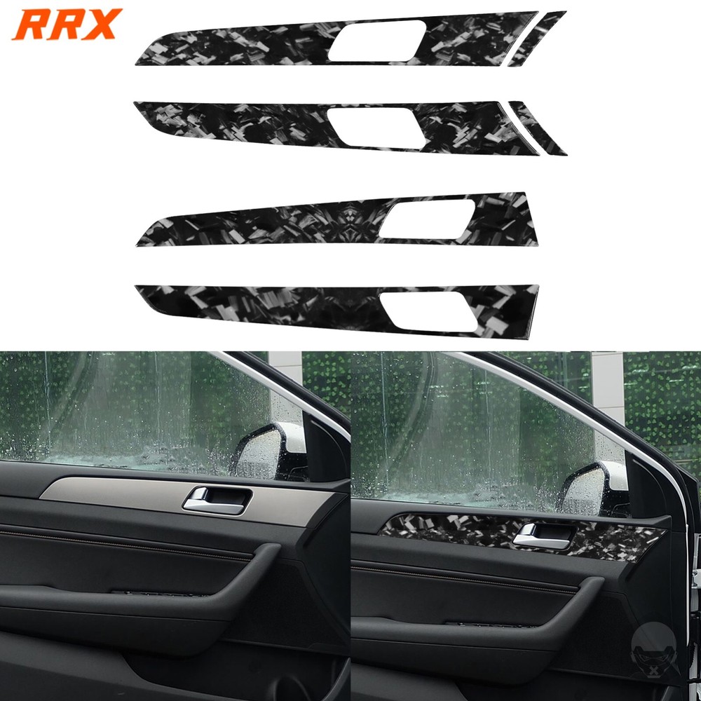 6Pcs Forged Carbon Fiber Interior Door Panel Cover For Hyundai Sonata 9th 15-17