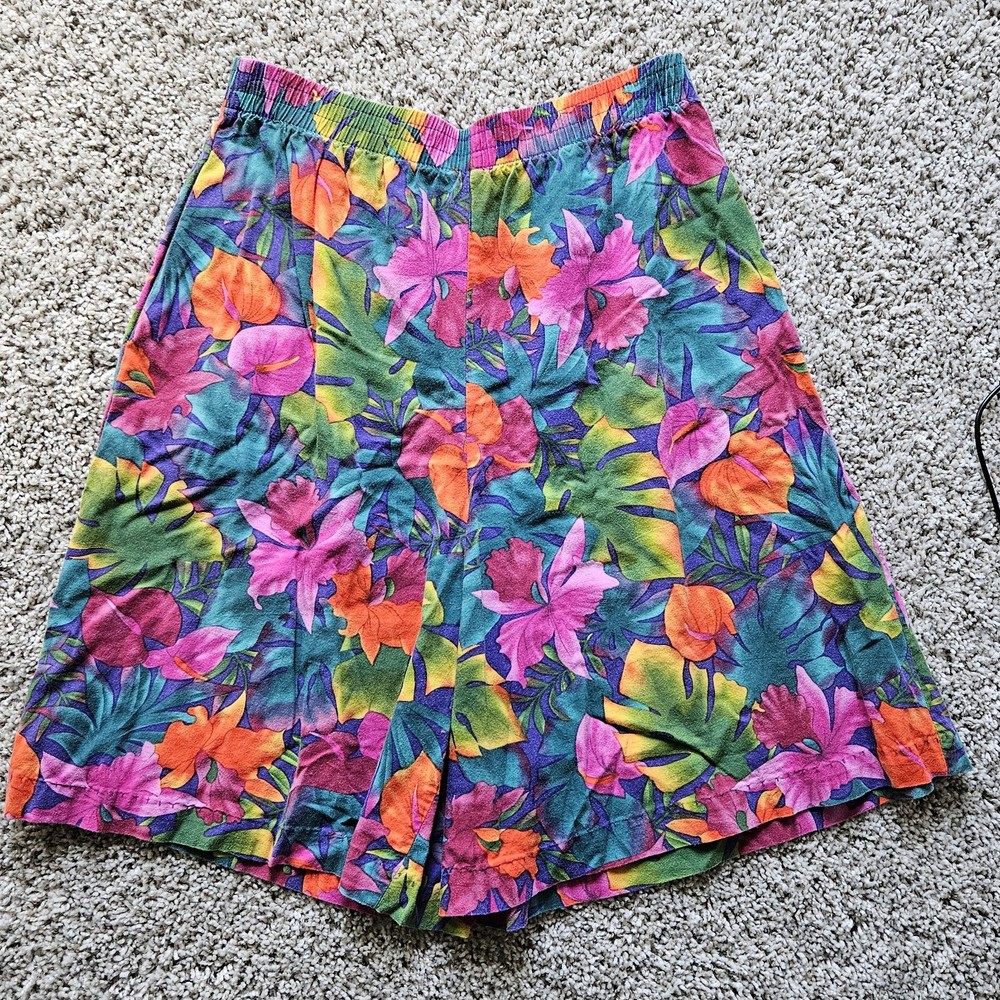 Vintage Hilo Hattie Shorts Womens Size Small Hawaiian Floral Cotton Pull On