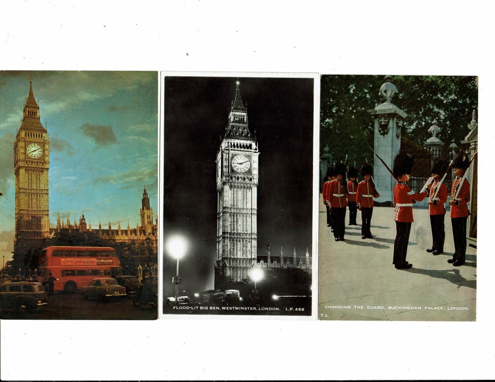 3 Card Lot, London, England, Big Ben Real Photo Night, Royal Guard!