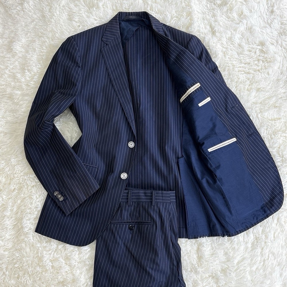 Boglioli suit Navy Striped Cotton Wool Suit Set-Up Size 48