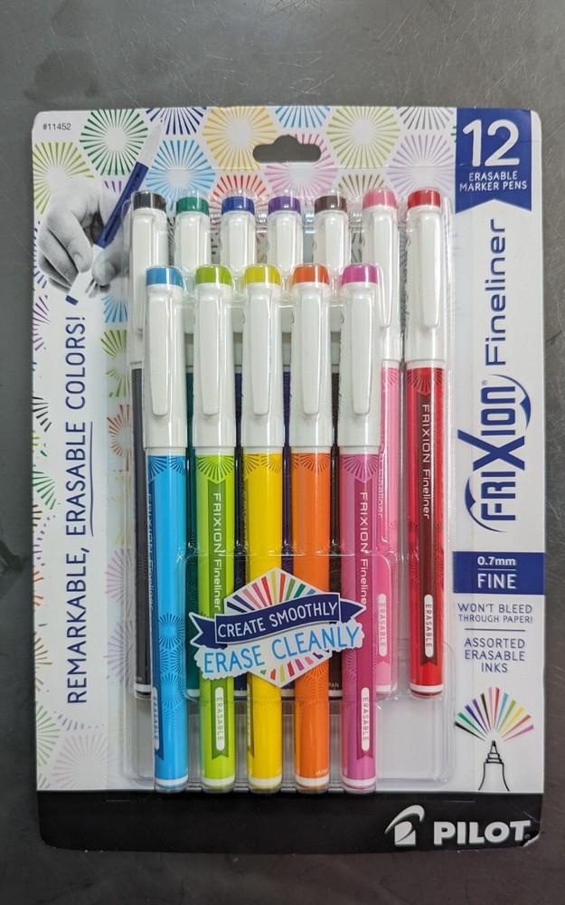 11452 Pilot Frixion Fineliner Marker Pen, Erasable Ink, Pack of 12 Colors