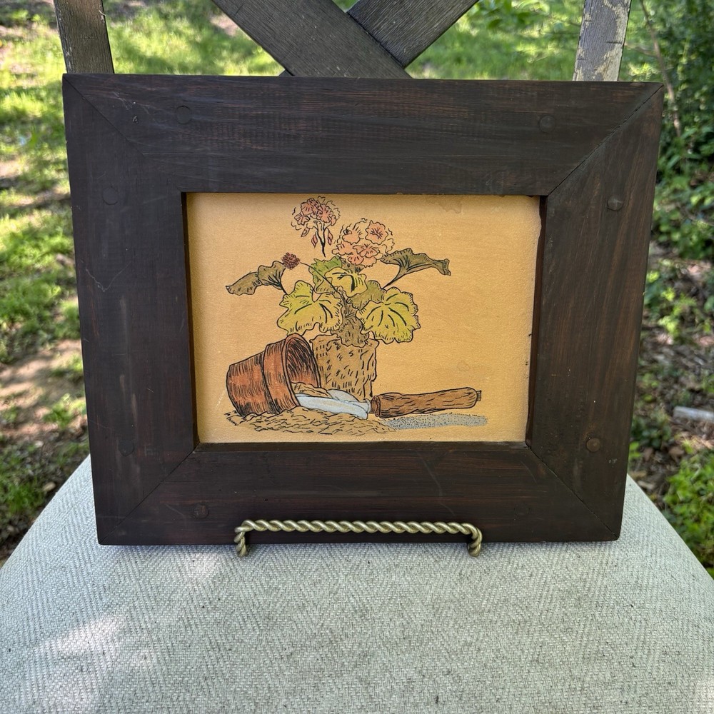 Vintage Solid Wood Framed Painting 12”x10” Ready To Hang