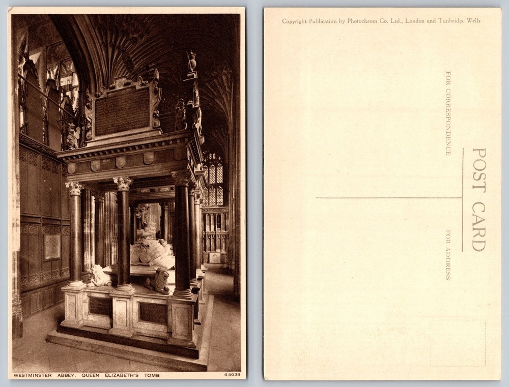 Westminster Abbey Queen Elizabeth's Tomb Antique Postcard Photochrom Co