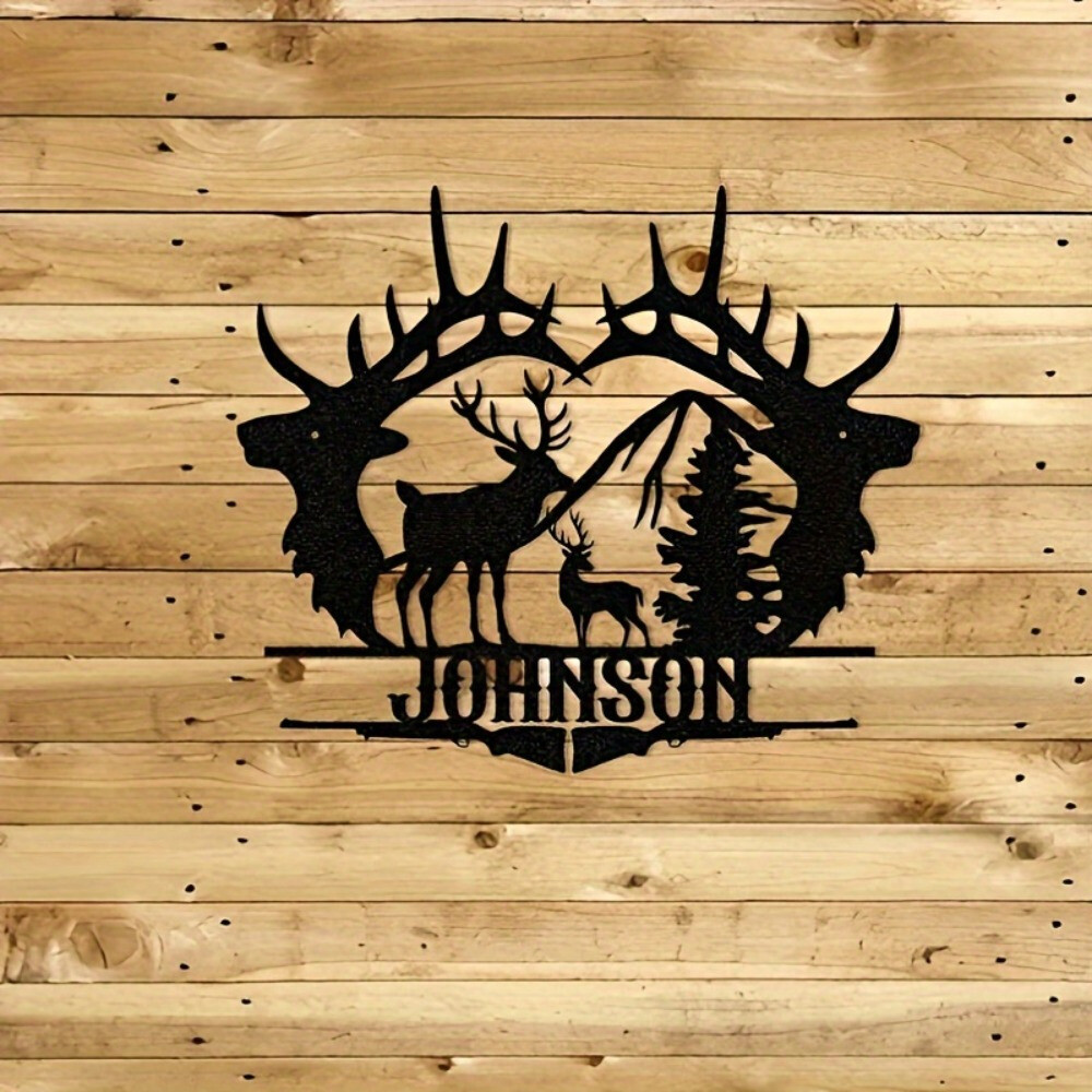 Customizable Art Deco Metal Wall Decor with Personalized Deer Outline