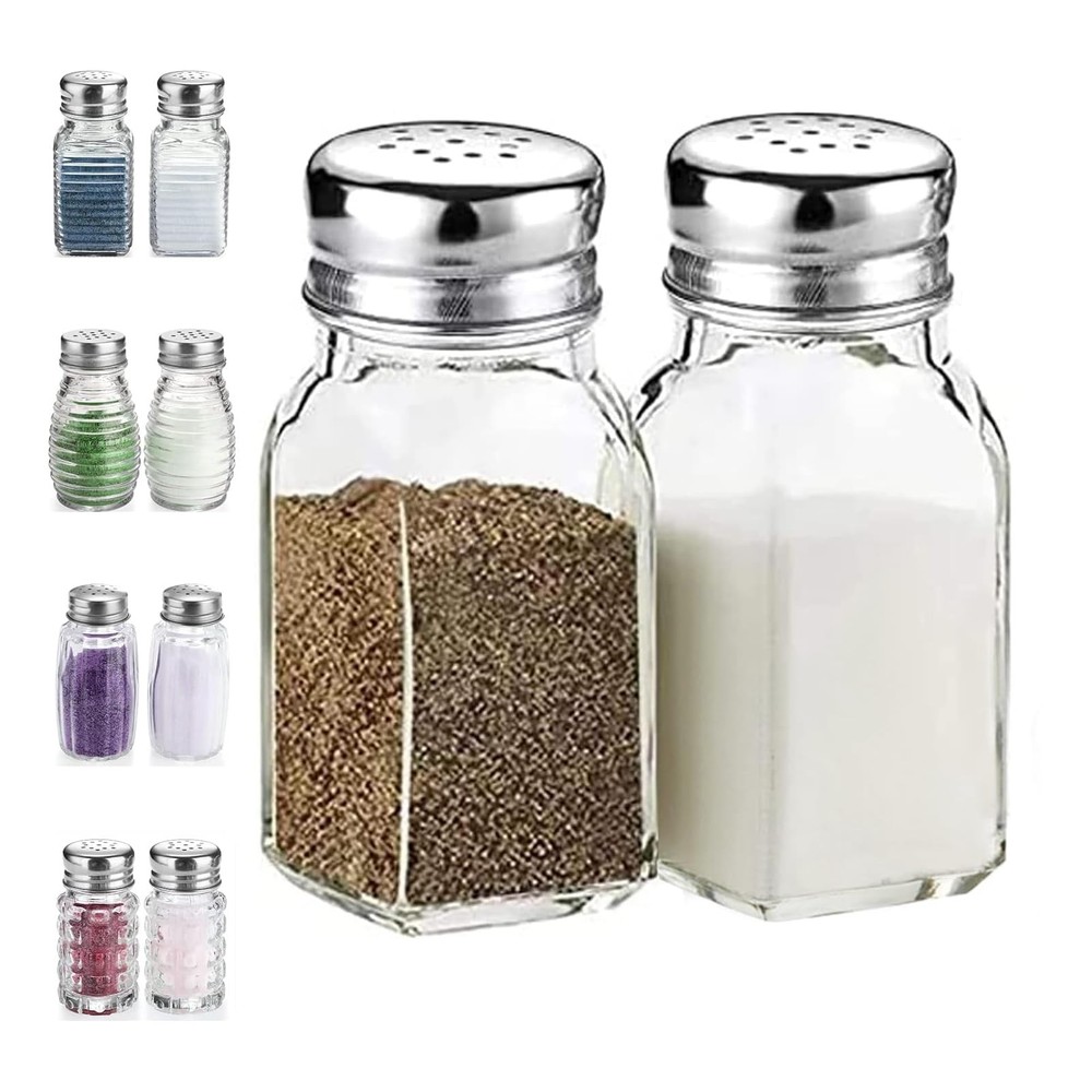 Salt and Pepper Shakers Set, Salt Shaker w Stainless glass salt pepper shakers