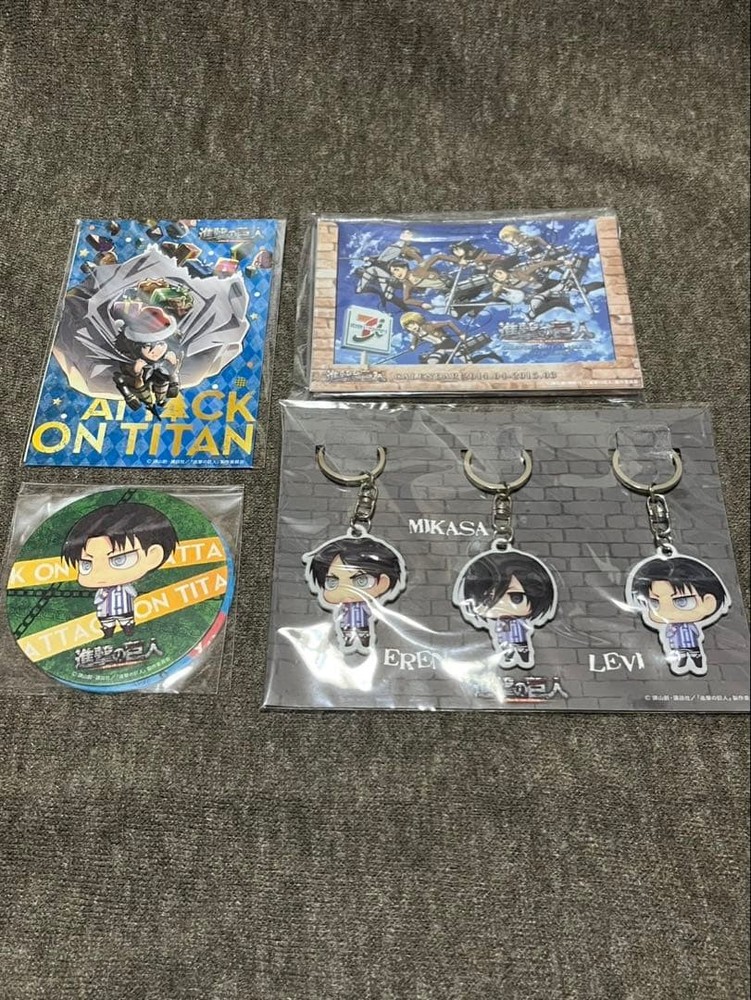 Attack on Titan Levi Eren Mikasa 4Piece Set Coaster Keychain File