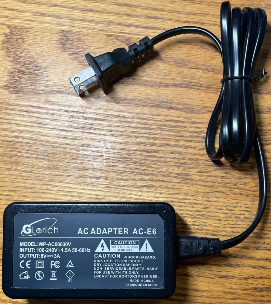 Glorich AC-E6 AC Power Adapter Input \(100-240V\sim 1.5A\ 50-60Hz\) Output \8V\