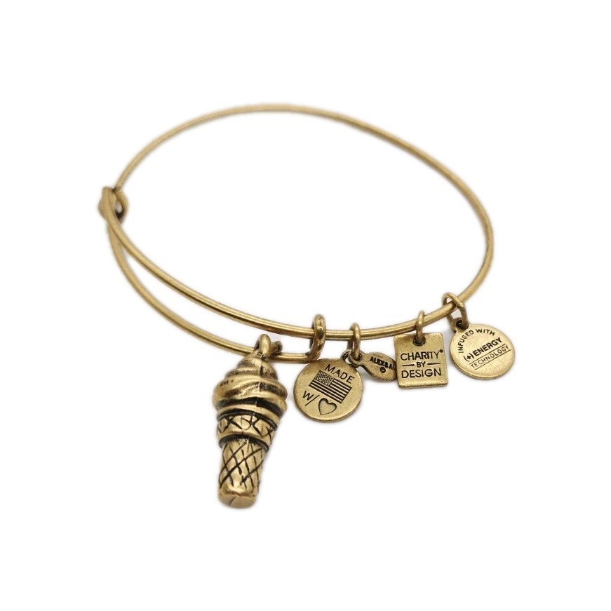 ALEX AND ANI Crystal Ice Cream Charm Bangle Bracelet Gold Tone OSFM energy