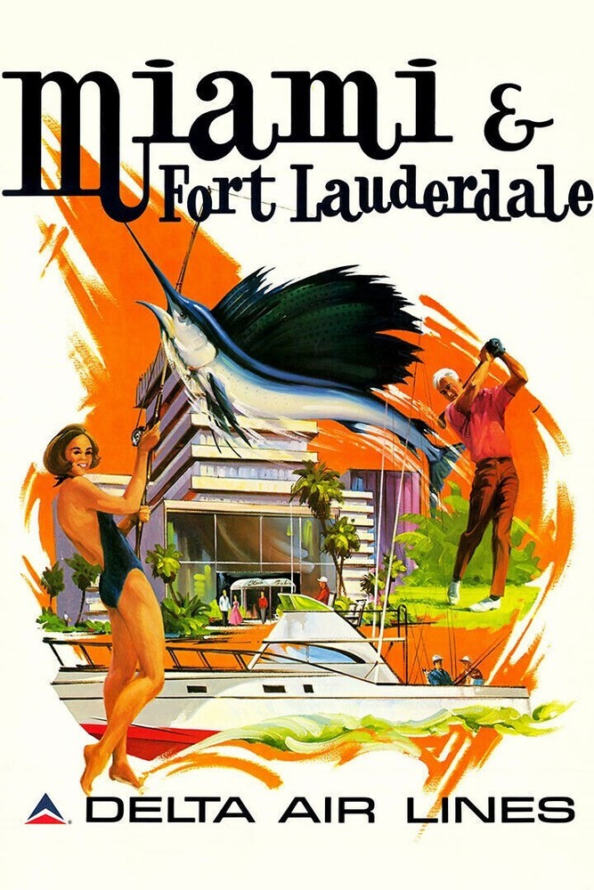 Delta Airlines Miami Vintage Print Painting Wall Art   | POSTER 24 X 36 Inches