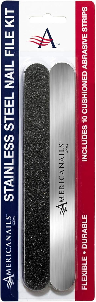 Stainless Steel Nail File Kit with Cushioned Easypeel Abrasive Strips for Smooth Manicure